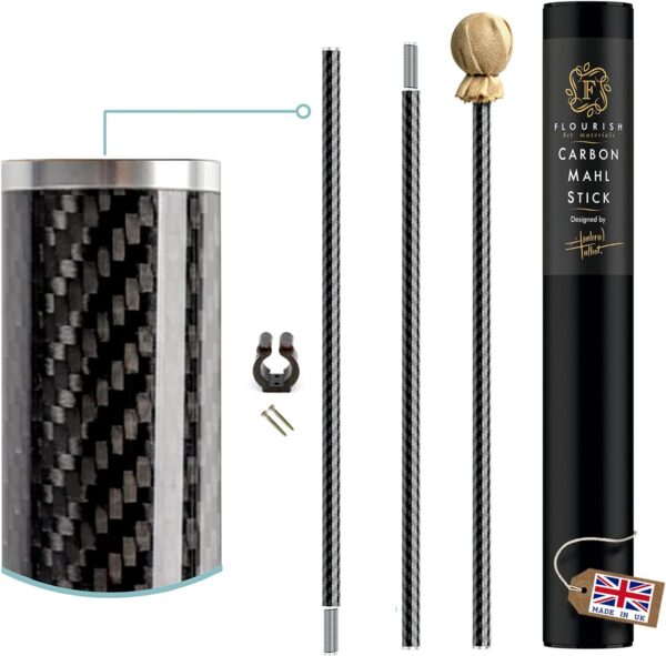 Flourish art materials THE CARBON FIBRE MAHL STICK- 3x lighter than most aluminium mahl sticks. Made in the UK. 7 year UK manufacturers warranty included. (3 piece LONG- 123cm)