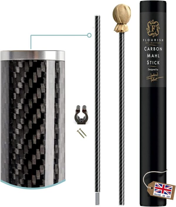 Flourish art materials 33'' CARBON FIBRE MAHL STICK- 3 times lighter than an aluminium mahl stick. Made in the UK. 7 year UK manufacturers warranty included. (2 piece MEDIUM- 83cm)